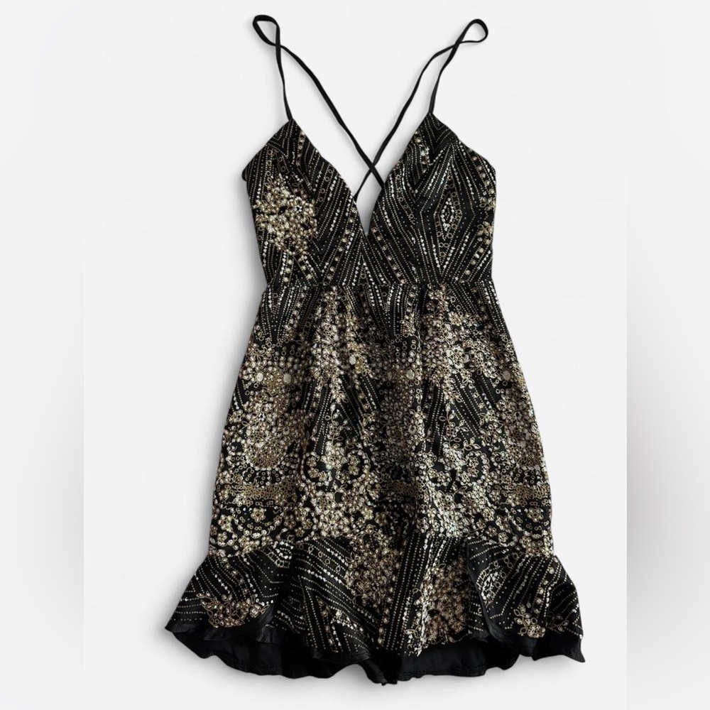 BRAND NEW Hello Molly Black and Gold Backless Dress